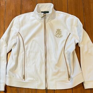 Lauren Ralph Lauren Active Off White Zip Gold Crested Jacket Size P/L  EUC